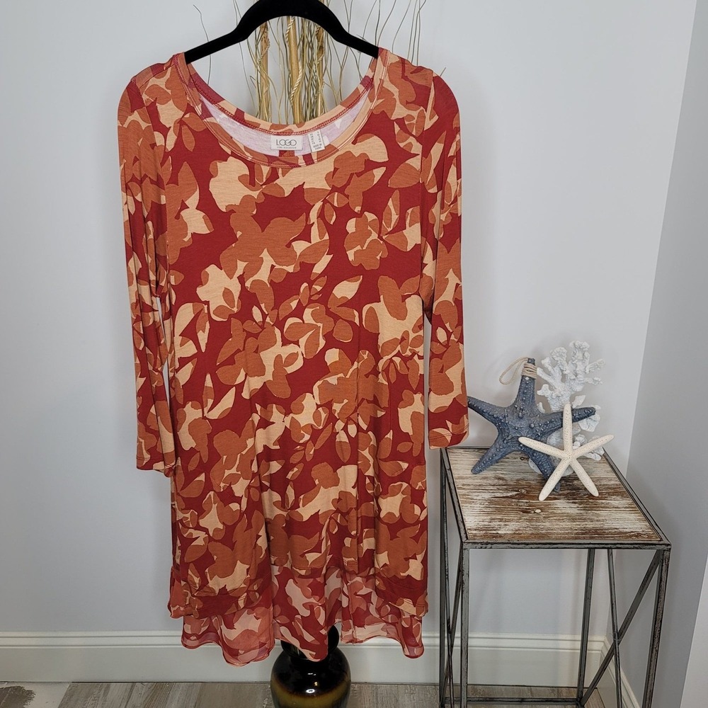LOGO Lori Goldstein Tunic Women Small Floral Print Layered Hem